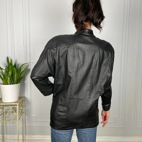 VINTAGE 80s‎ black leather jacket - Picture 4 of 4